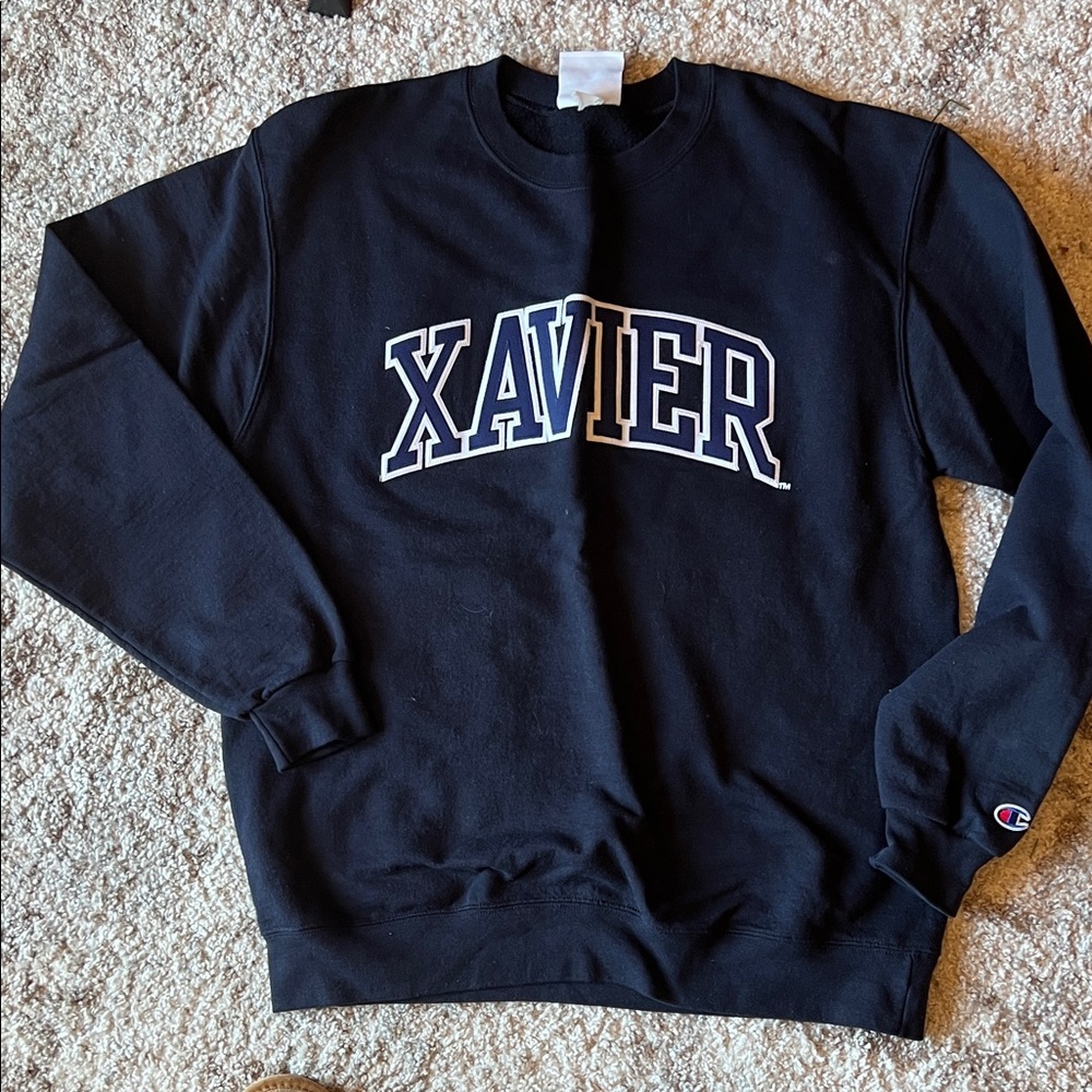 Champion Navy Crewneck Sweatshirt with Xavier Logo